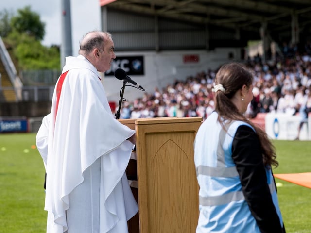 Participants at the Derry Diocese Fan The Flame annual Mass 2025 in Celtic Park.