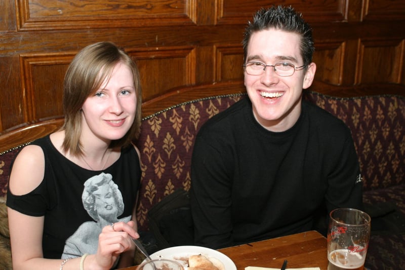 Enjoying a bite to eat in Jackie Mullan's in spring 2004.