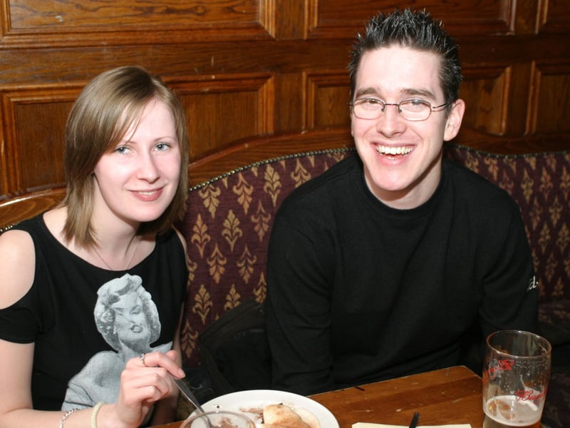 Enjoying a bite to eat in Jackie Mullan's in spring 2004.