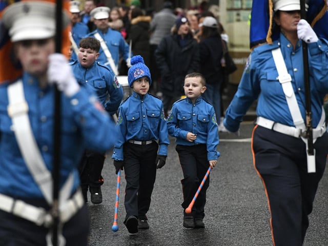 Young bandsmen on parade in Derry city centre on Saturday as part of the Apprentice Boys of Derry’s annual ‘Shutting of the Gates’ celebrations. Photo: George Sweeney