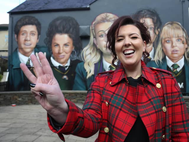 Derry Girls writer Lisa McGee pictured at the Derry Girls mural in Derry.
