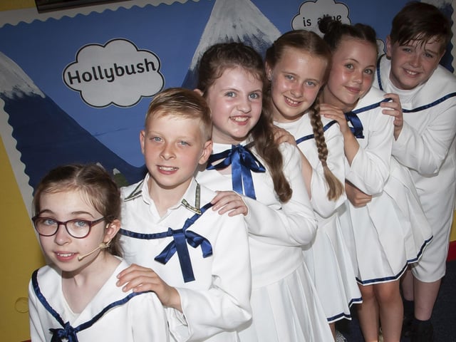 The Von Trapp children, pictured before their opening performance in the Hollybush Primary and Nursery School’s ‘The Sound of Music’ on Tuesday night last. (Photos: Jim McCafferty Photography)
