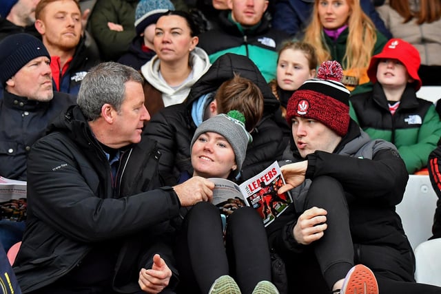 Fans at Derry’s NFL game against Galway at Celtic Park on Saturday evening. Photo: George Sweeney