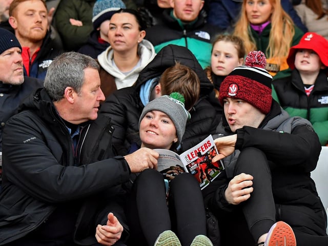 Fans at Derry’s NFL game against Galway at Celtic Park on Saturday evening. Photo: George Sweeney