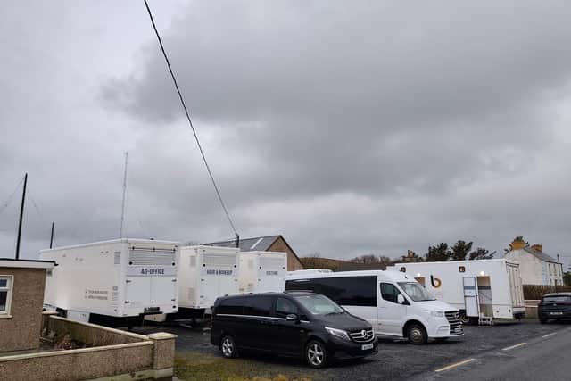 Film crews in Malin Head this week. Picture: Malin Head Community Facebook.