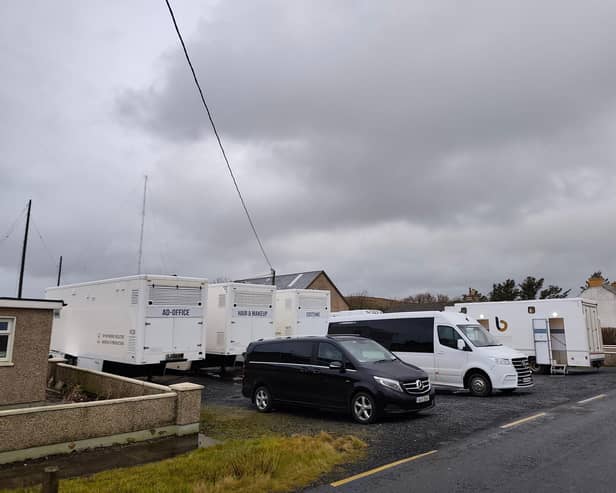 Film crews in Malin Head this week. Picture: Malin Head Community Facebook.