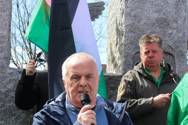 Former hunger striker Raymond McCartney speaking at the Republican Ex-Prisioners as they take part in the Palestinian Prisoners Day vigil at the Hunger Strike monument, Bogside. (Photo - Deirdre Heaney, nwpresspics)