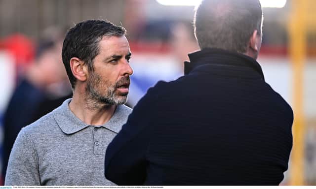 Derry City manager Tiernan Lynch in attendance during the UEFA Champions League First Qualifying Round first leg match between Shelbourne and Linfield at Tolka Park in Dublin. Photo by Ben McShane/Sportsfile