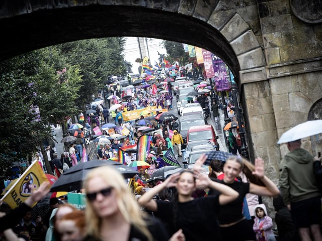 The Foyle Pride Parade making its way down Shipquay Street on Saturday. (Photos: Jim McCafferty Photography)