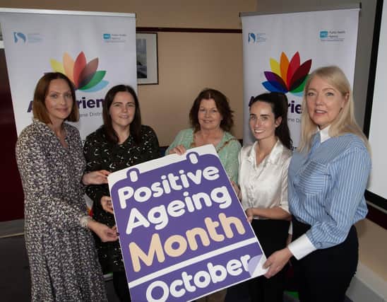 POSITIVE AGEING MONTH. . . .The Mayor of Derry City and Strabane District Council, Patricia Logue pictured marking 'Positive Ageing Month' at Gransha Park House on Tuesday afternoon last. October 2023 is Positive Ageing Month. Included from left are Heather Hamilton, Senior Health and Social Wellbeing Improvement Officer, Public Health Authority, Ciara Burke, Age Friendly Co-Ordinator, DCSDC, Una McNaughton, Health and Social Wellbeing Improvement Officer, WHSCT and Mary Breslin, Older People and Programmes Manager, Bogside and Brandywell Health Forum. (Photo: Jim McCafferty Photography)
