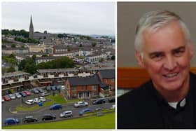 St Eugene's Cathedral and Fr Michael Canny.