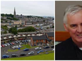 St Eugene's Cathedral and Fr Michael Canny.