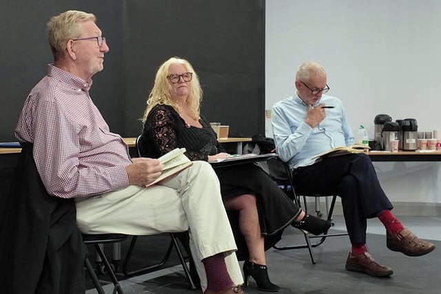 Len McCluskey, Maeve McLaughlin and Jeremy Corbyn at the Gasyard on Sunday
