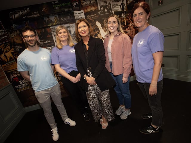 Group pictured at the Oakleaf ABC film premiere at the Nerve Centre on Tuesday evening. From left, Rory Mullan, Elaine Ward-McGowan, Jayne Quigg, manager, Dove House Community Trust, Lauren McConnell and Elaine Doherty.