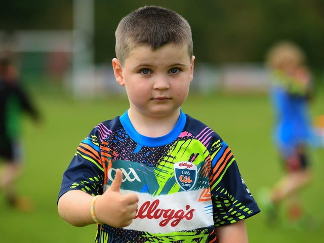 A thumbs-up from this young man for the Doire Trasna Kellogs Cúl Camp. Photo: George Sweeney