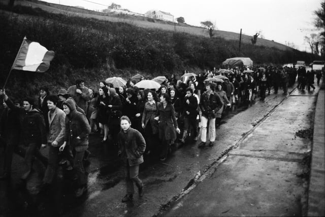 Republicans march from Free Derry Corner to the customs post at Killea.