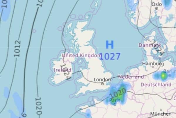The Atlantic charts showing an area of high pressure tracking over Ireland on Saturday.