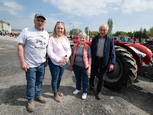 Tommy Gordon, Kelly McBride, Jean Elvyn and Mervyn Elvyn at the Allen Wylie Memorial Tractor Run from Letterkenny to Newtoncunningham on Saturday last  held to raise funds for the Good & New Cancer Bus.    Photo Clive Wasson
