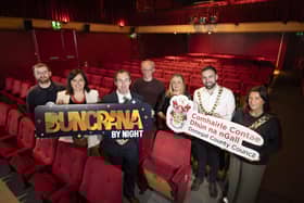 (From left to right) Anthony Doherty (Buncrana Cinema/ NTE Committee), Sophie Gallagher (Night-time Economy advisor DCC), Fionán Bradley (local councillor), Luke Timlin (Buncrana Town Team), Bernie Doherty (The Exchange Buncrana/ Night time economy committee), Jack Murray (Cathaoirleach, Inishowen MD), Rois Deeney (Buncrana Town Team), pictured at a launch to promote night life in Buncrana, Co Donegal. Photo by Joe Dunne 24/06/25