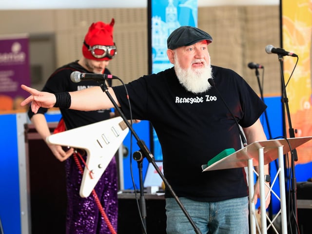 Paddy Nash introduces the Renegade Zoo on stage at the FestivALL Showcase event held in Foyle Arena. (Photo - Tom Heaney, nwpresspics)