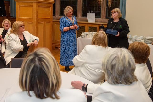 The Mayor Councillor Sandra Duffy welcomed the members of Colmcille Ladies Choir to a reception in the Guildhall as they mark their 50th Anniversary. Picture Martin McKeown. 20.01.23:.