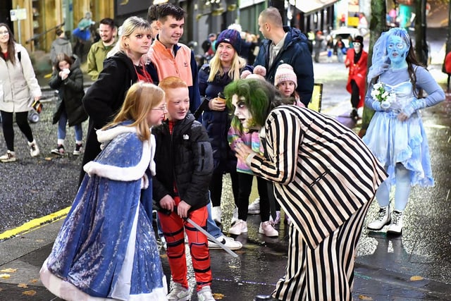 Revellers, performers and early contenders for the best Halloween costume converged on Derry’s city centre on Monday evening for the opening of the 2024 Halloween festivities. Photo: George Sweeney