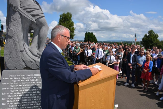 South Armagh republican Sean Hughes speaking at the republican plot on Sunday.