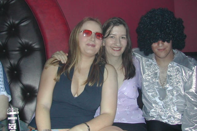 Brighid, Vanessa and Brian at a Mamma Mia party in the Zone niteclub in Buncrana.