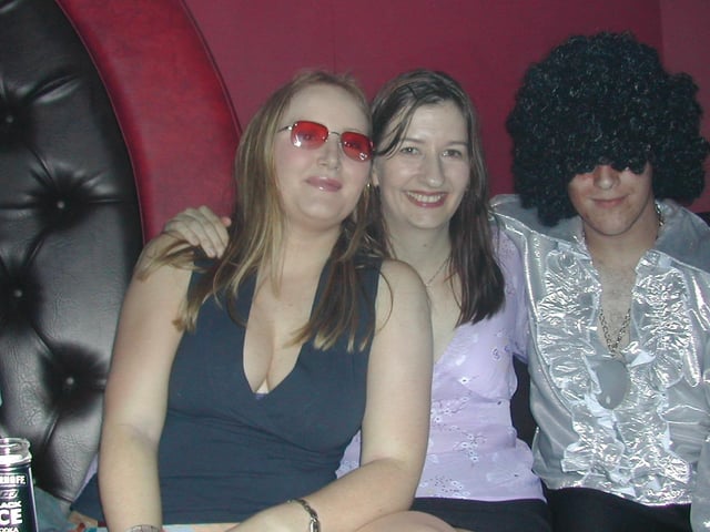 Brighid, Vanessa and Brian at a Mamma Mia party in the Zone niteclub in Buncrana.