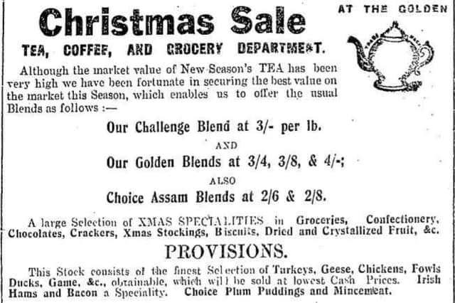 Christmas sale at McCullagh's The Golden Teapot Warehouse, Waterloo Place.
