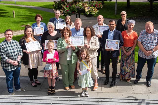 The Mayor Councillor Patricia Logue has host a reception for the prizewinners of the annual City Centre Initiative Floral Competition where she and CCI Chief Executive presented the awards sponsored by Ian and Pauline Peilow from Altnagelvin Garden Centre. Included are Lorraine Allen, Project Manager and Julie Hannaway, DCSDC who was one of the judges pictured with the prizewinners 