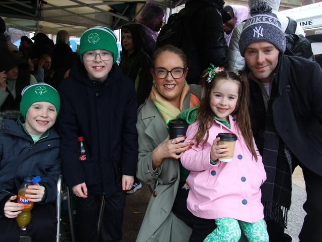 The Quigley family on St. Patrick’s Day in the Guildhall Square. (Photo - Deirdre Heaney, nwpresspics)