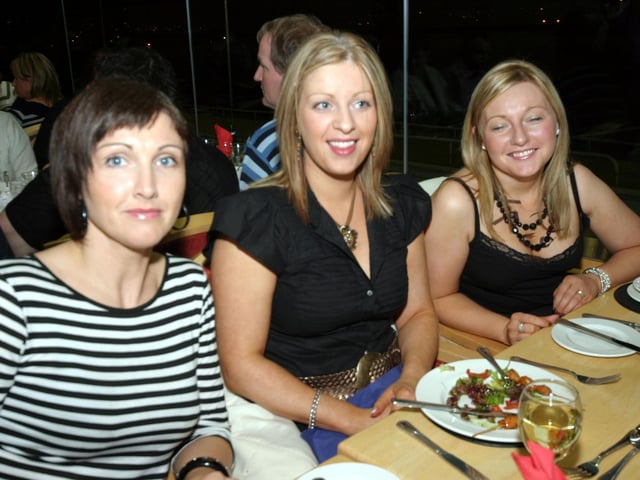 Gemma Mulholland, Paula McClaron, Tracey Brit 0218JML : Derry and Donegal folk out for a night at the Lifford Races back in February 2006.
