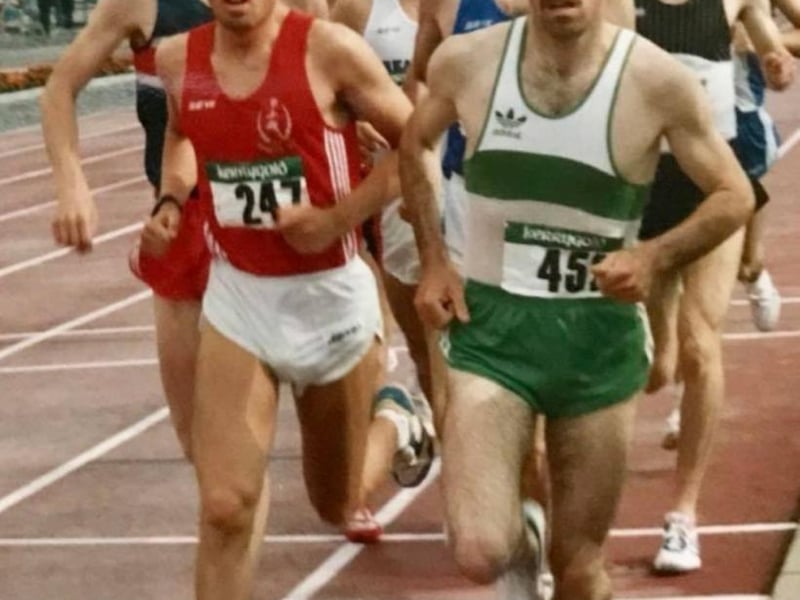 Athlete Bobby Farren (red jersey).