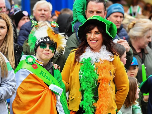 Revellers at the St Patrick’s Day parade, in Derry, on Monday afternoon. Photo: George Sweeney