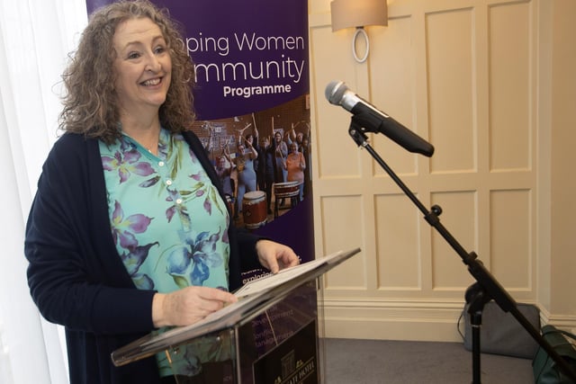 Mary Holmes, Chief Executive Officer, Churches Trust, addressing the attendance at the 'Developing Women in the Community' programme awards evening at the Bishop's Gate Hotel, Derry.