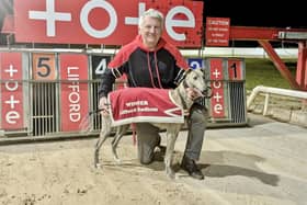 Dromrich Kennels winner Eager Aine, pictured with Damian McConville.