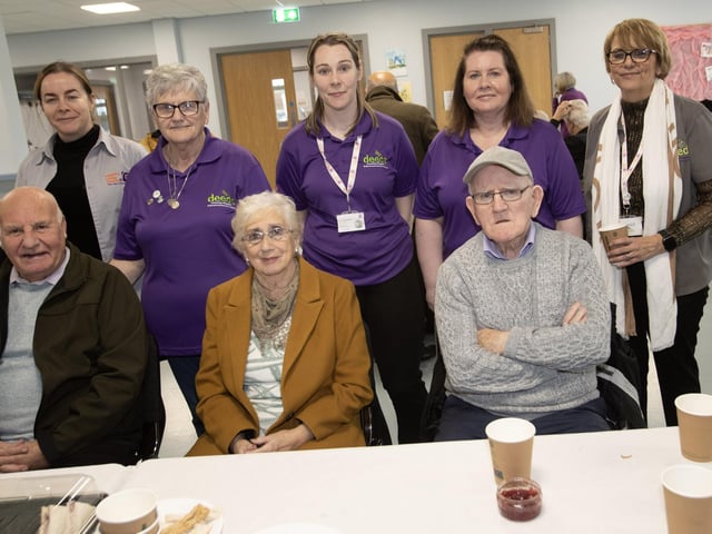 Members, family and Staff of Mellow DEEDS pictured at Thursday's City of Derry International Choral Festival event at Shantallow Community centre. Seated are Adrian, Maureen and Jackie, and back, left to right, Elish Brown, Liz McGilloway, Kathleen McNaught, Wendy McLaughlin and Sinead Devine.