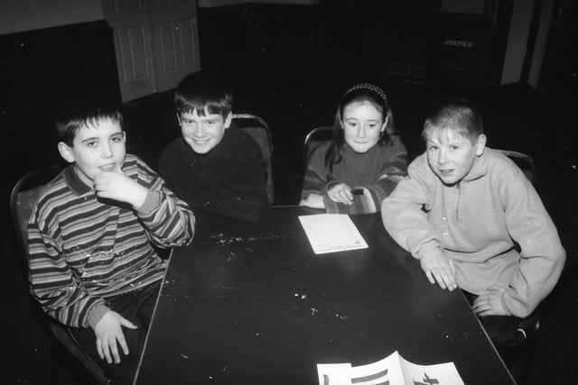 Pupils from Scoil Cholmcille, Glengad, who took part in the Derry Journal National Schools Quiz. From left, Paul Martin McDaid, Gerard McClay, Ciara Fiorentini and Gary McLaughlin.