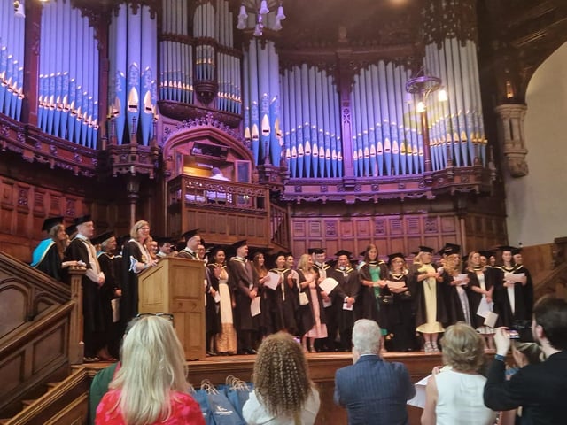 Graduates from Magee's Graduate Entry Medical School (GEM) in the Main Hall of the Guildhall on Monday.