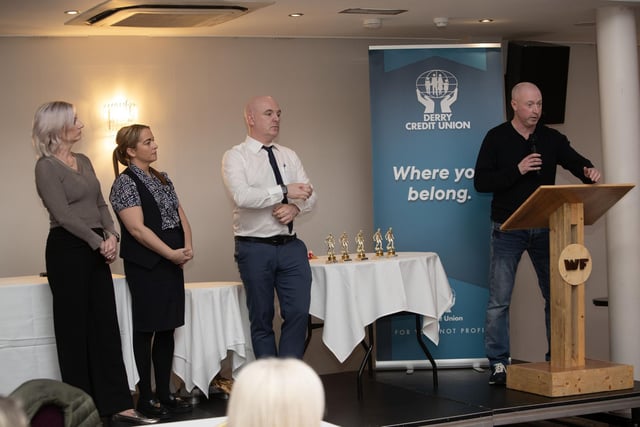 Christy McGeehan, Derry and District Youth FA addressing the attendance on Sunday night.