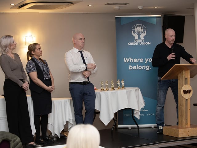 Christy McGeehan, Derry and District Youth FA addressing the attendance on Sunday night.