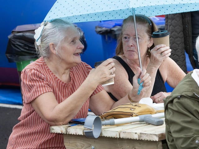 Having a good old natter at Saturday's BBQ are Bernie Ward and Angela Jackson.