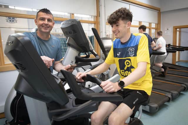Dan being put through his paces at St. Columb's College by Mr Burns, Head of PE.