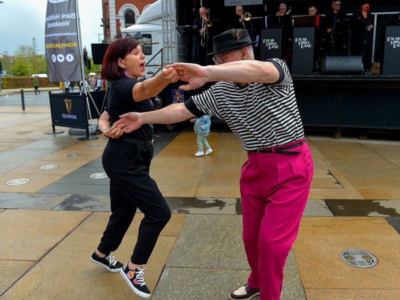For all the Motown lovers this is a must attend event. The Motown Brothers bring you many of the greatest Motown hits over the years to finish off day one of Derry's Jazz and Big Band Festival. Pictured are people jiving in the Guildhall Square during Derry’s last Jazz Festival Weekend. Photo: George Sweeney. DER2318GS – 05