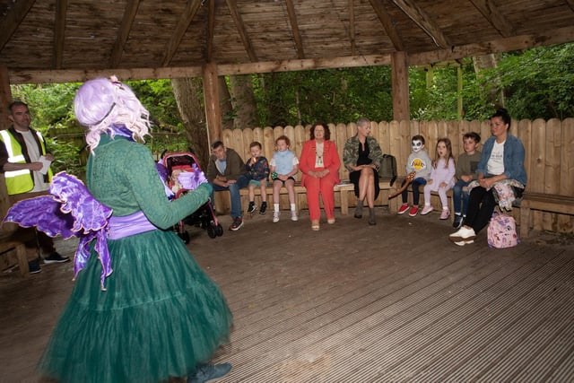 The Mayor, Patricia Logue joins in the storytelling during Friday's GSAP/Ethos Family Fun Day at Belmont's Playtrail.