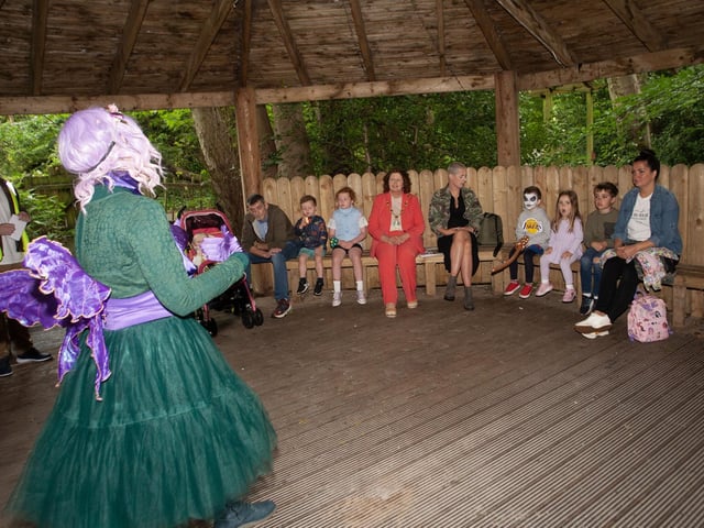 The Mayor, Patricia Logue joins in the storytelling during Friday's GSAP/Ethos Family Fun Day at Belmont's Playtrail.