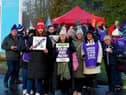 Health and care workers from NIPSA, UNISON and GMB trade unions, campaigning for fair pay and conditions, take part in industrial action at Altnagelvin Hospital on Monday morning.  Photo: George Sweeney. DER2250GS – 04