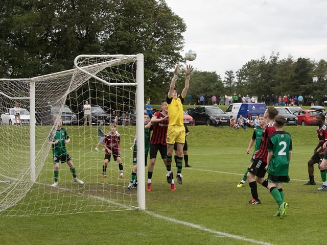 Action from Wednesday's u-14 Foyle Cup clash between Crusaders and Castlewellan Town in the O'Neills Foyle Cup at Lisnagelvin Pitches, Derry. (Photos: Jim McCafferty Photography)