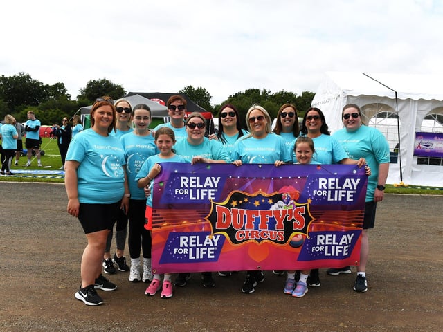 The Duffy’s Circus fundraising team members who took part in the 24 hour Legenderry Relay for Life at St Columba’s Park on Saturday. Photo: George Sweeney.
